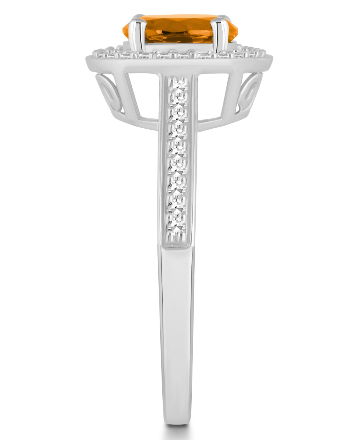 Macy's(1-1/4 ct. t.w.) and Diamond (1/5 ct. t.w.) Halo Ring in Sterling Silver - Citrine