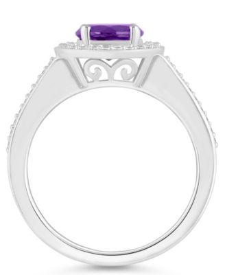 Amethyst (1-1/4 ct. t.w.) and Diamond (1/5 ct. t.w.) Halo Ring in Sterling Silver