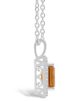 Citrine (1-3/5 ct. t.w.) and Diamond (1/7 ct. t.w.) Halo Pendant Necklace in Sterling Silver