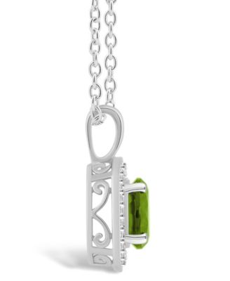 Peridot (1-1/2 ct. t.w.) and Diamond (1/8 ct. t.w.) Halo Pendant Necklace in Sterling Silver
