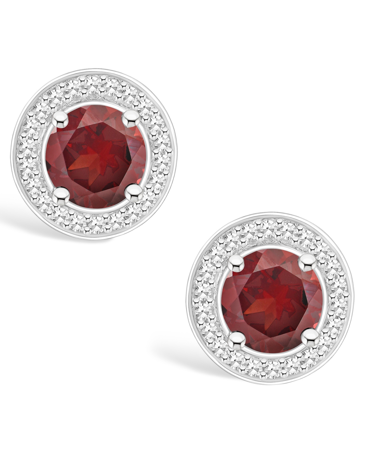 Macy's(2-1/5 ct. t.w.) and Diamond (1/5 ct. t.w.) Halo Studs in Sterling Silver - Garnet