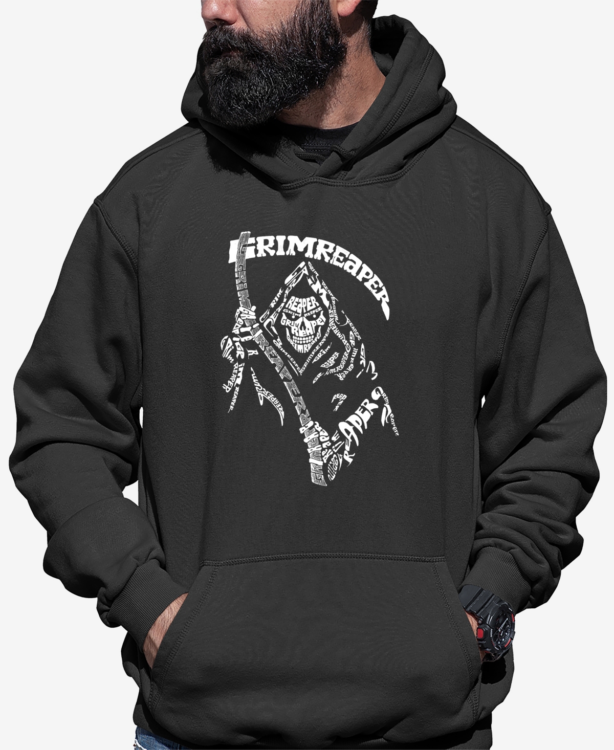La Pop Art Men's Grim Reaper Word Art Hooded Sweatshirt