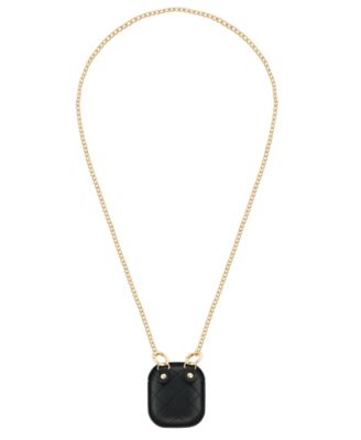 Women's Black Faux Leather Quilted Case with Crossbody Chain designed for AirPods®