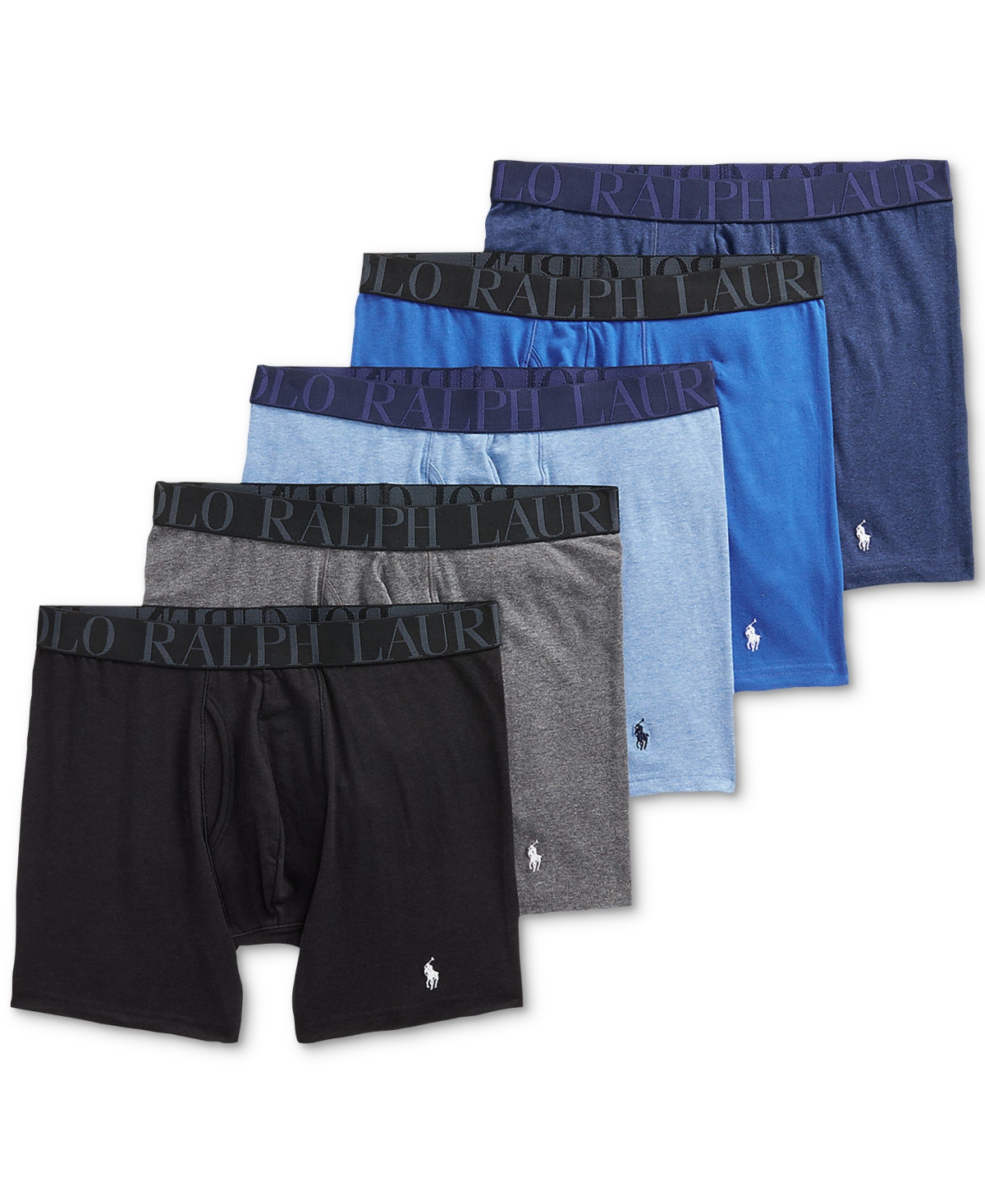 Polo Ralph Lauren Men's 5-pack Classic-fit Performance Stretch Microfiber Logo Woven Boxer Briefs In Assorted Blue,black,grey