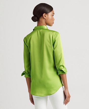 Ralph Lauren Women's Satin Charmeuse Shirt Green Size Small