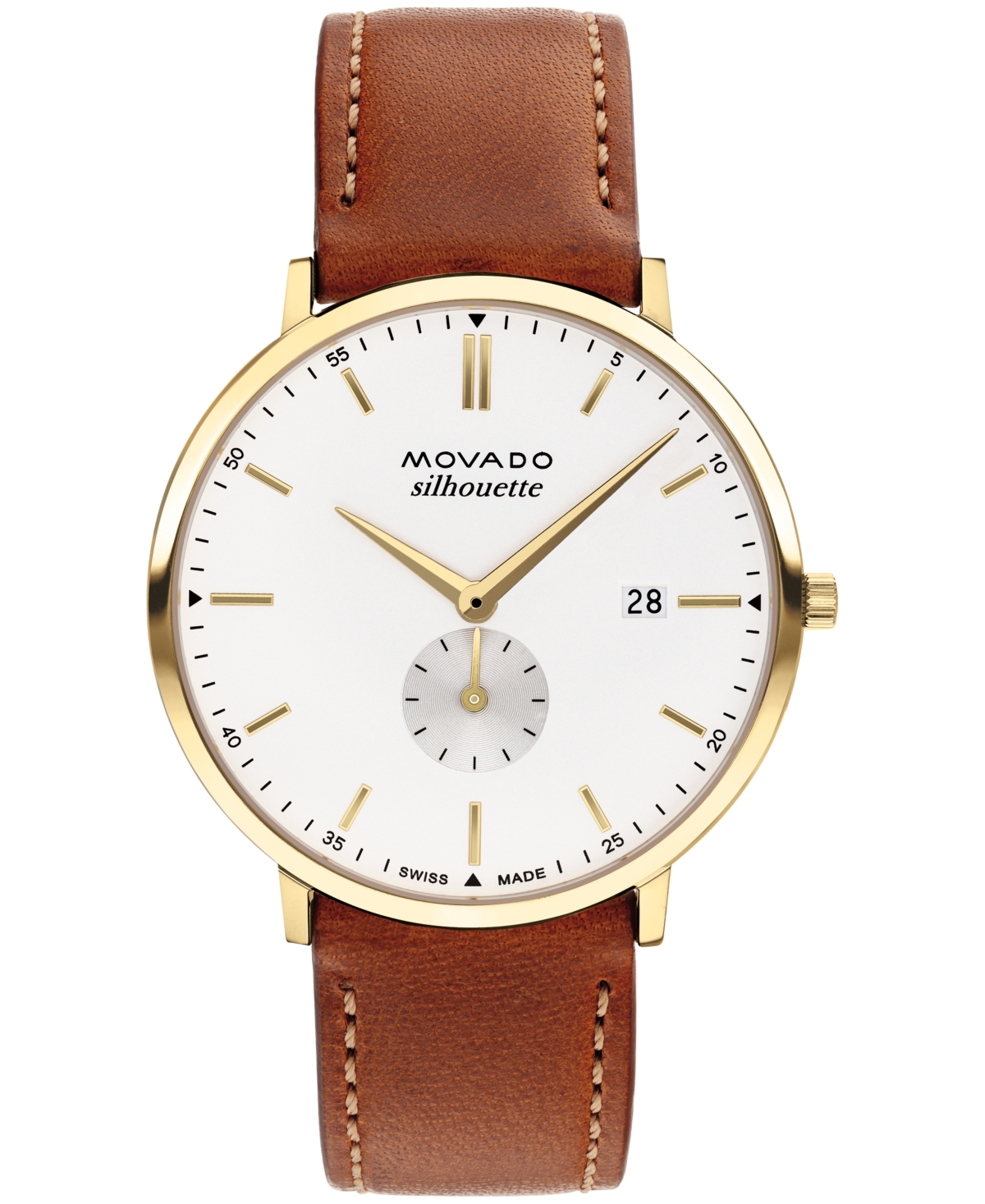 Shop Movado Men's Heritage Silhouette Swiss Quartz Cognac Genuine Leather Strap Watch 40mm In Brown