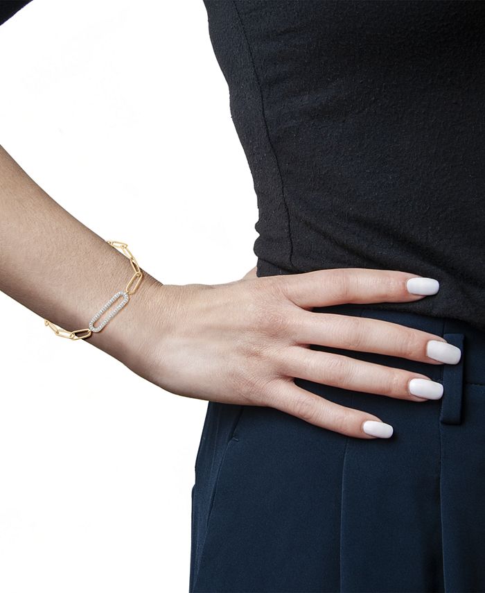 Macy's Diamond Elongated Pavé Link Paperclip Link Bracelet (1/6 ct. t.w