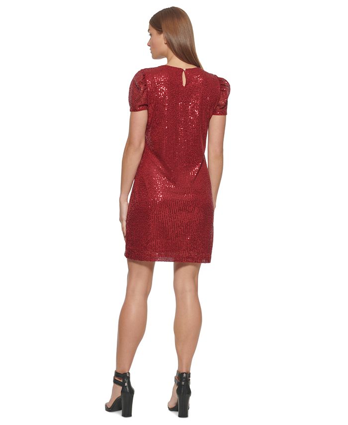 DKNY Ruched Short-Sleeve Sequin Dress & Reviews - Dresses - Women - Macy's
