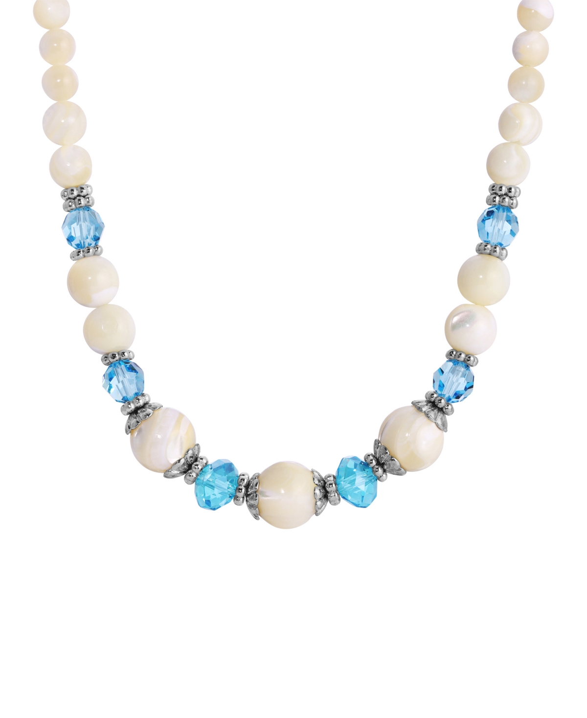 2028 Aqua And Mother Of Pearl Adjustable Necklace In White