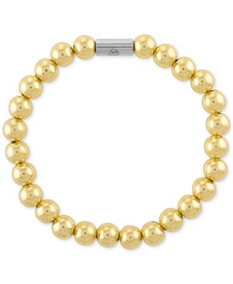 Esquire Men's Jewelry - Polished Bead Stretch Bracelet in Sterling Silver & 14k Gold-Plate