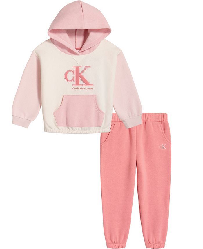 Calvin Klein Baby Girls Color Block Logo Fleece Hoodie and Joggers