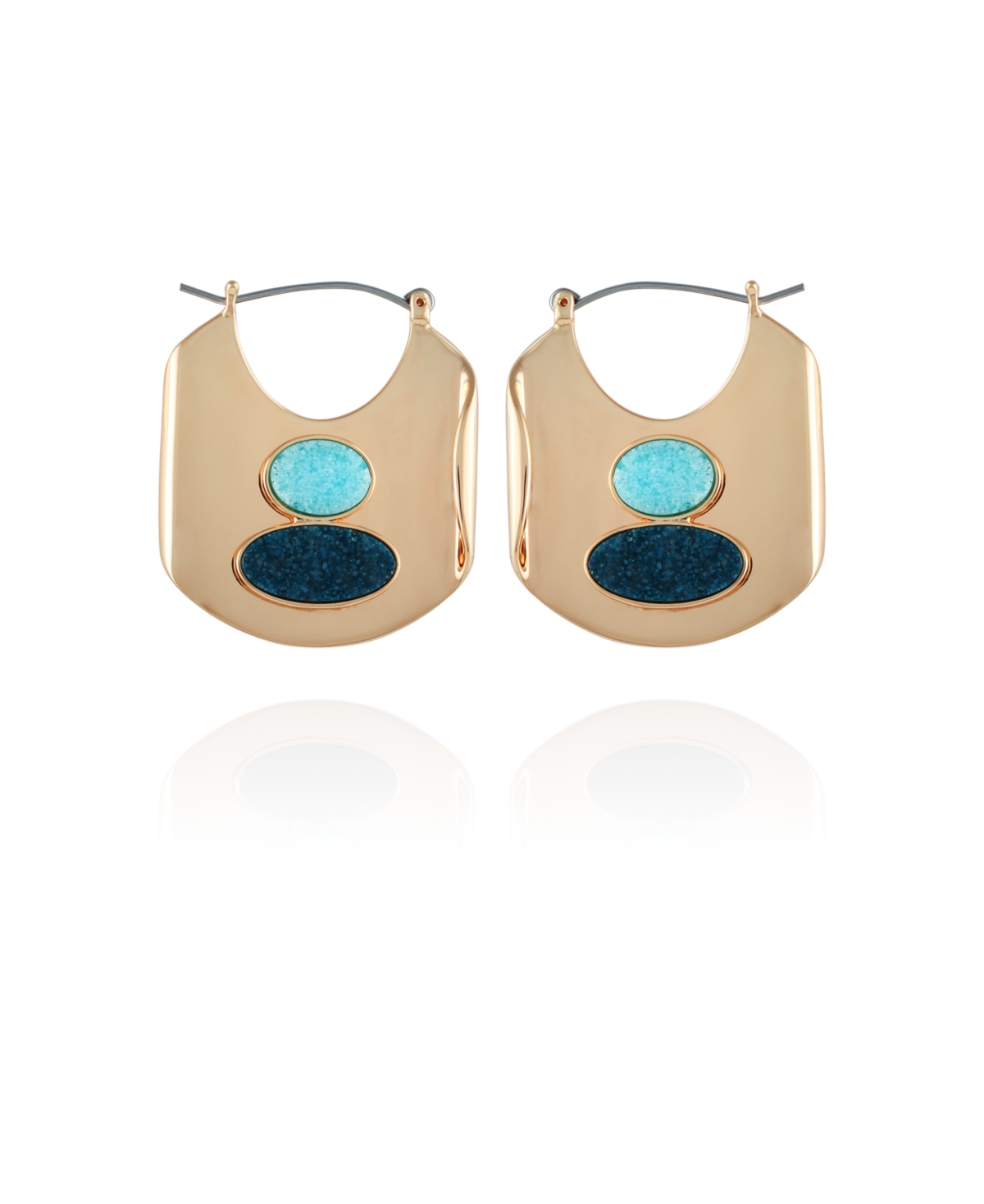 14K Gold-Plated and Blue Oval Hoop Earring - K Gold-Plated, Blue