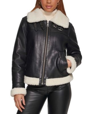 ladies black aviator coat