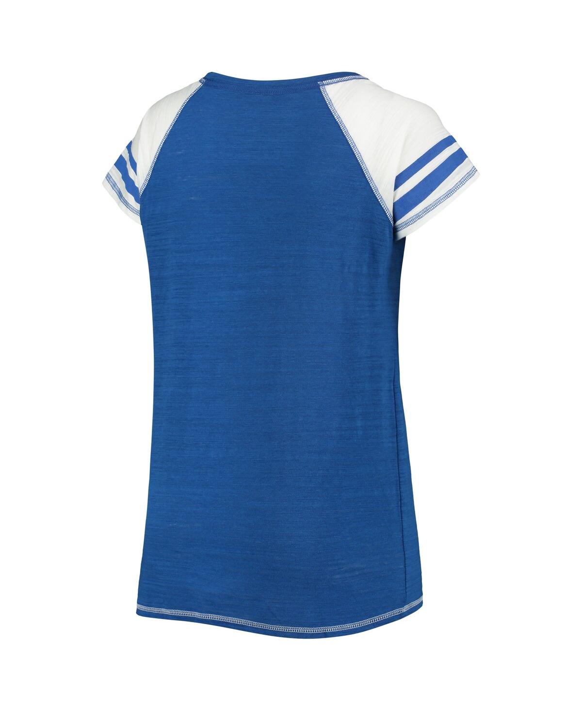 Women's Soft As A GrapeToronto Blue Jays Curvy Colorblock Tri-Blend Raglan V-Neck T-shirt - Royal