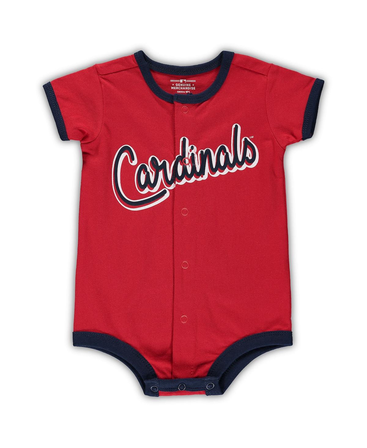 OUTERSTUFF NEWBORN AND INFANT BOYS AND GIRLS RED ST. LOUIS CARDINALS STRIPE POWER HITTER ROMPER