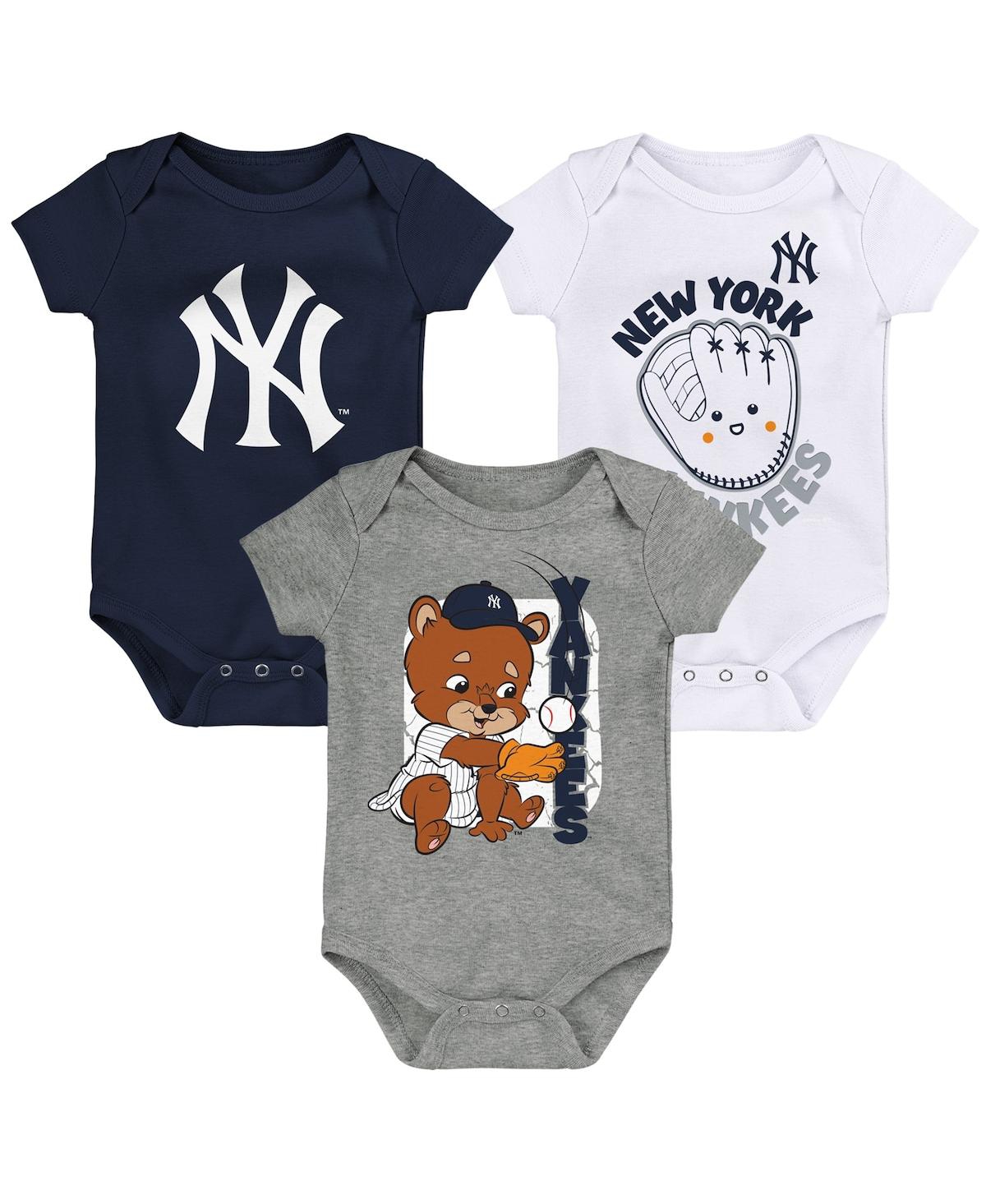 Outerstuff Babies' Newborn And Infant Boys And Girls Navy, White, Gray New York Yankees Change Up 3-pack Bodysuit Set In Navy,white,gray