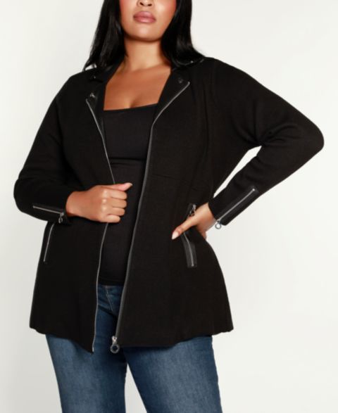 Женская куртка Belldini Plus Size Black Label Collared Sweater Jacket, цвет: Чёрный
