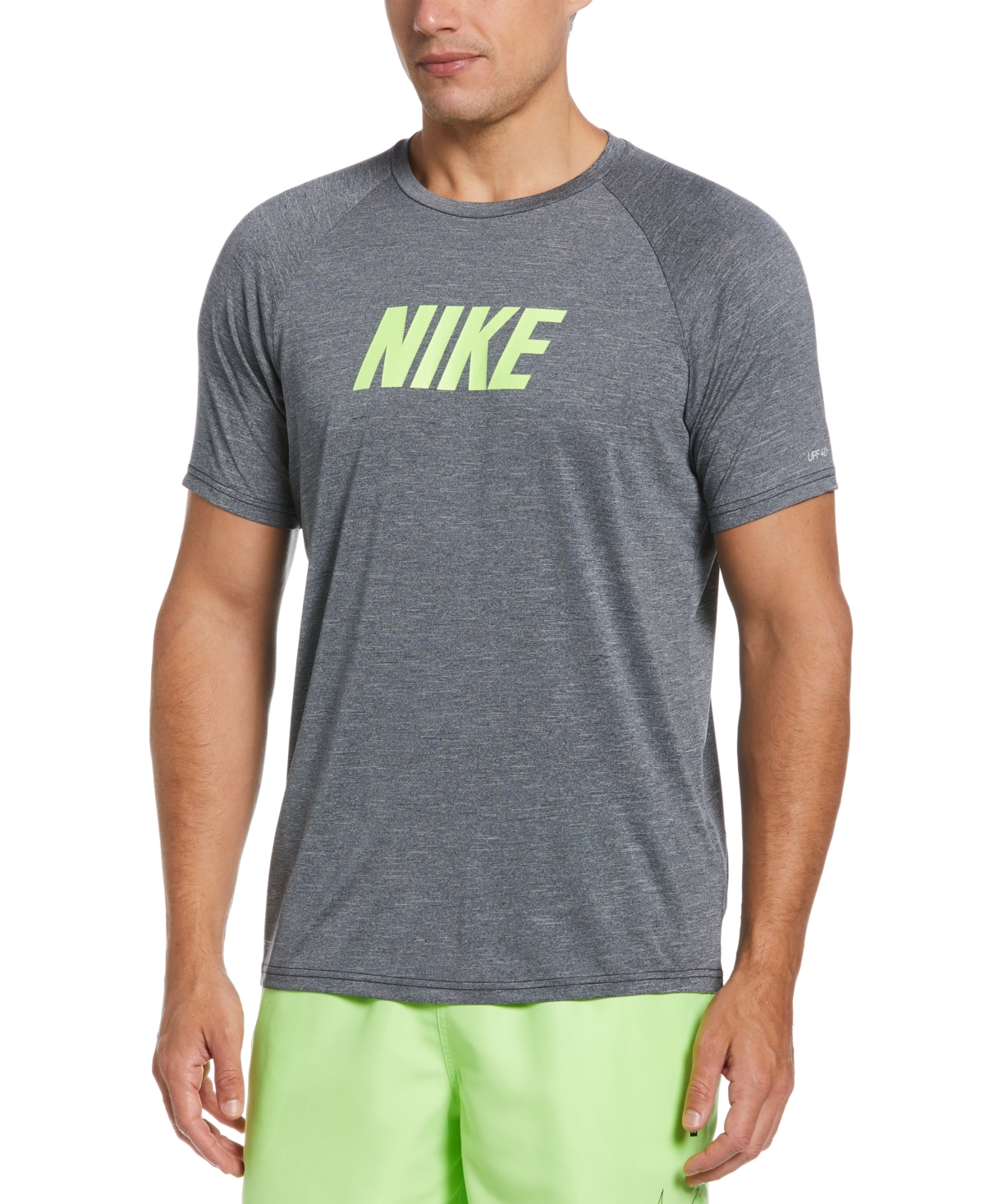 Nike Men's Logo-graphic Heather Short-sleeve Hydroguard Water Shirt In ...