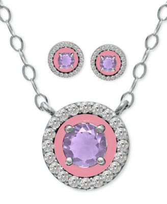 2-Pc. Set Blue Topaz, Cubic Zirconia & Enamel Pendant Necklace & Matching Stud Earrings, Created for Macy's