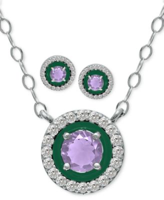 2-Pc. Set Blue Topaz, Cubic Zirconia & Enamel Pendant Necklace & Matching Stud Earrings