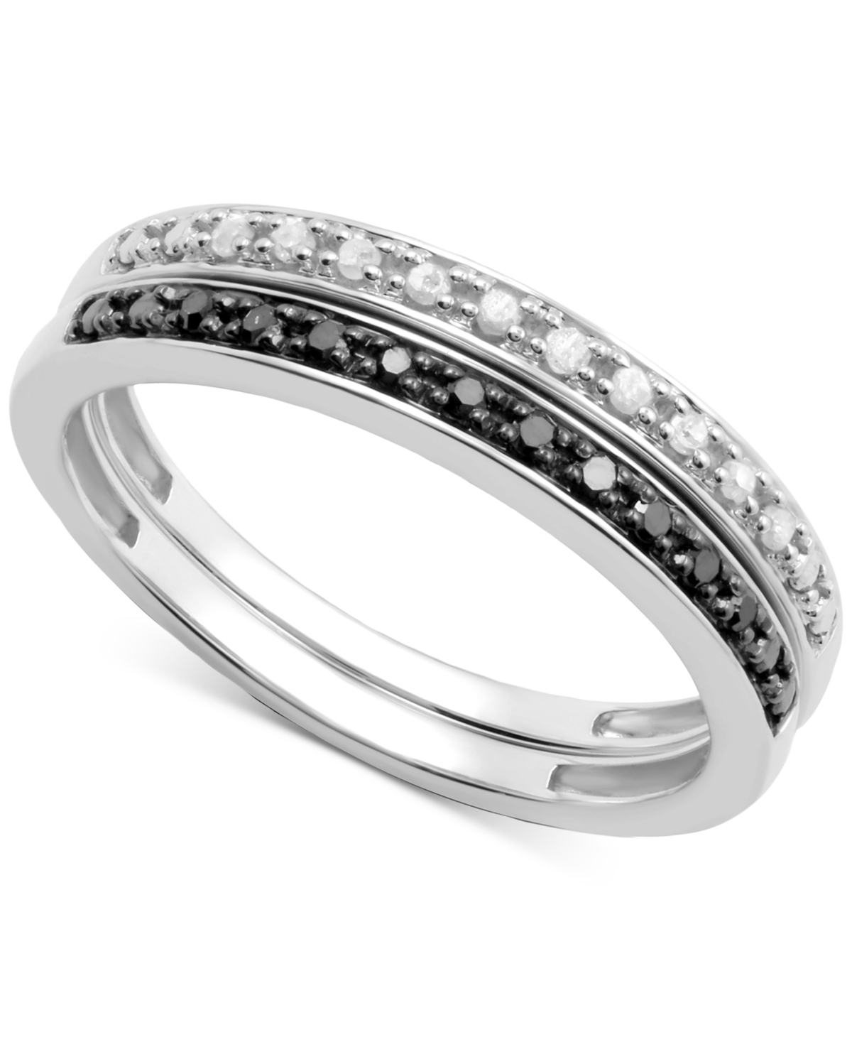 Macy's 2-pc Set Black Diamond (1/10 Ct. T.w.) & White Diamond (1/10 Ct. T.w.) Stack Rings In Sterling Silve In Sterling Silver