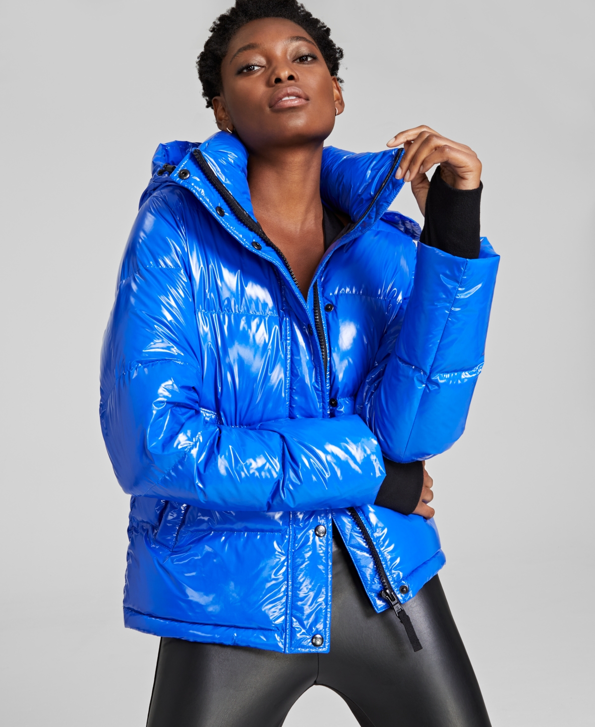 S13 Ella Lacquer Hooded Down Puffer Coat In Sapphire | ModeSens