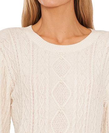 CeCe Women's Embellished Cable-Knit Crewneck Sweater - Macy's