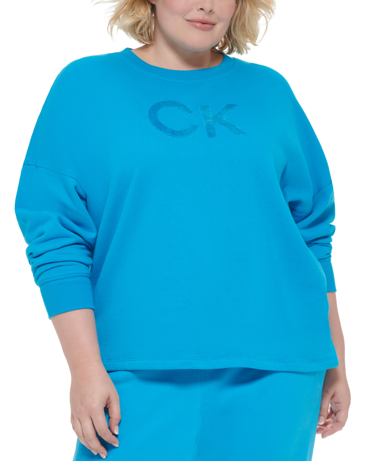  Calvin Klein Performance Plus Size Logo Fleece Crewneck Sweatshirt