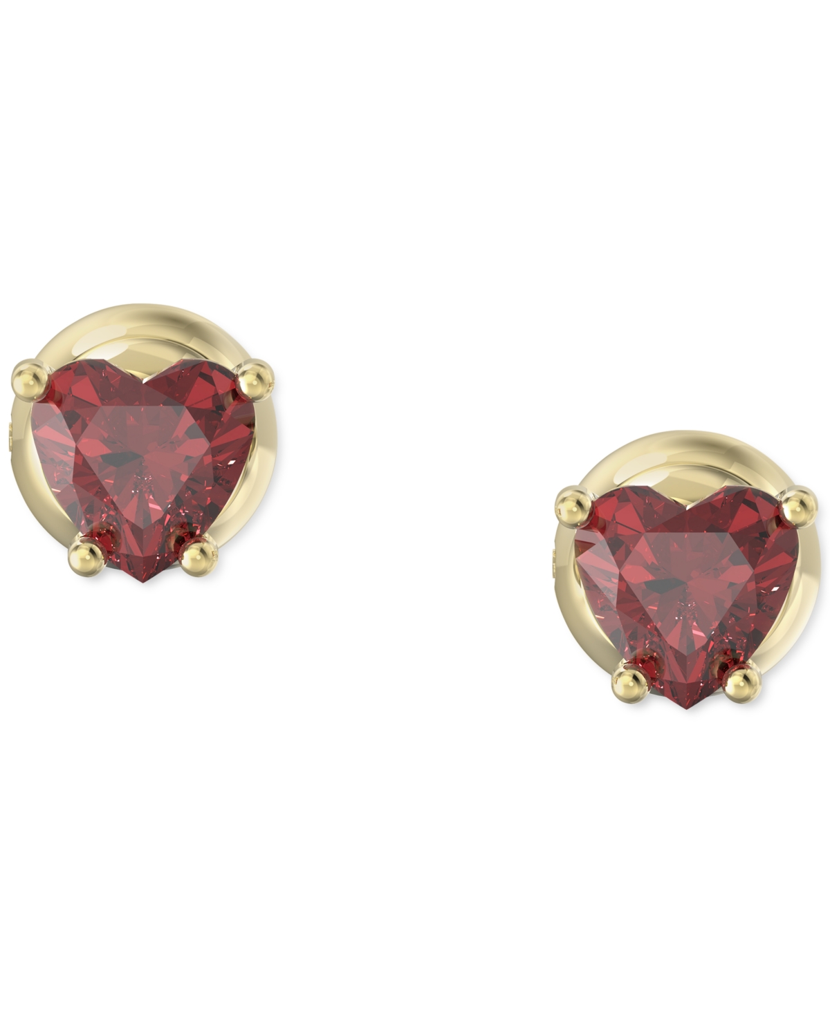 Swarovski Gold-tone Crystal Heart Stud Earrings In Red