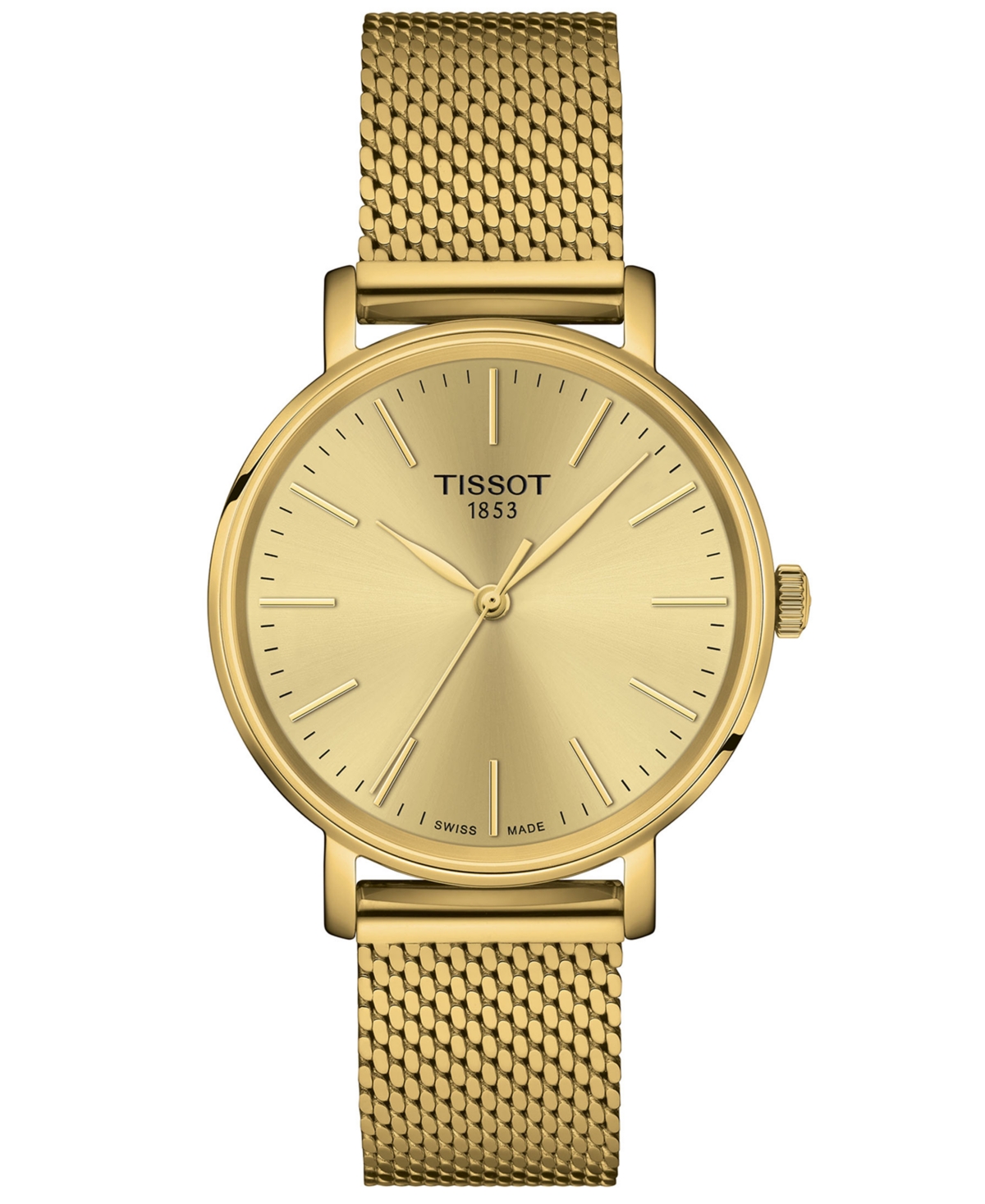 Tissot Women's Swiss Everytime Gold Pvd Stainless Steel Mesh Bracelet Watch 34mm In Yellow Gold