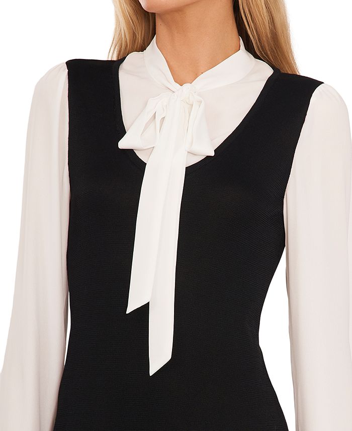 CeCe Women's TieNeck LongSleeve FlaredCuff Sweater Dress Macy's