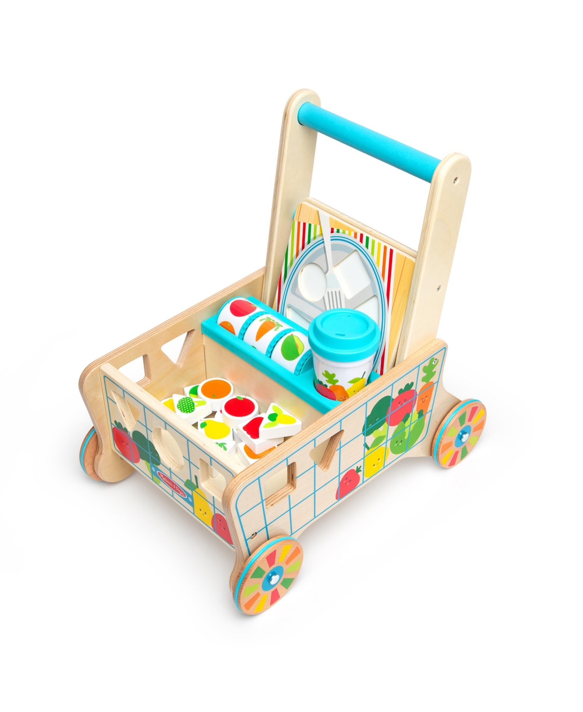Shop Melissa & Doug Wooden Shape Sorting Grocery Cart Push Toy & Puzzles In Multi