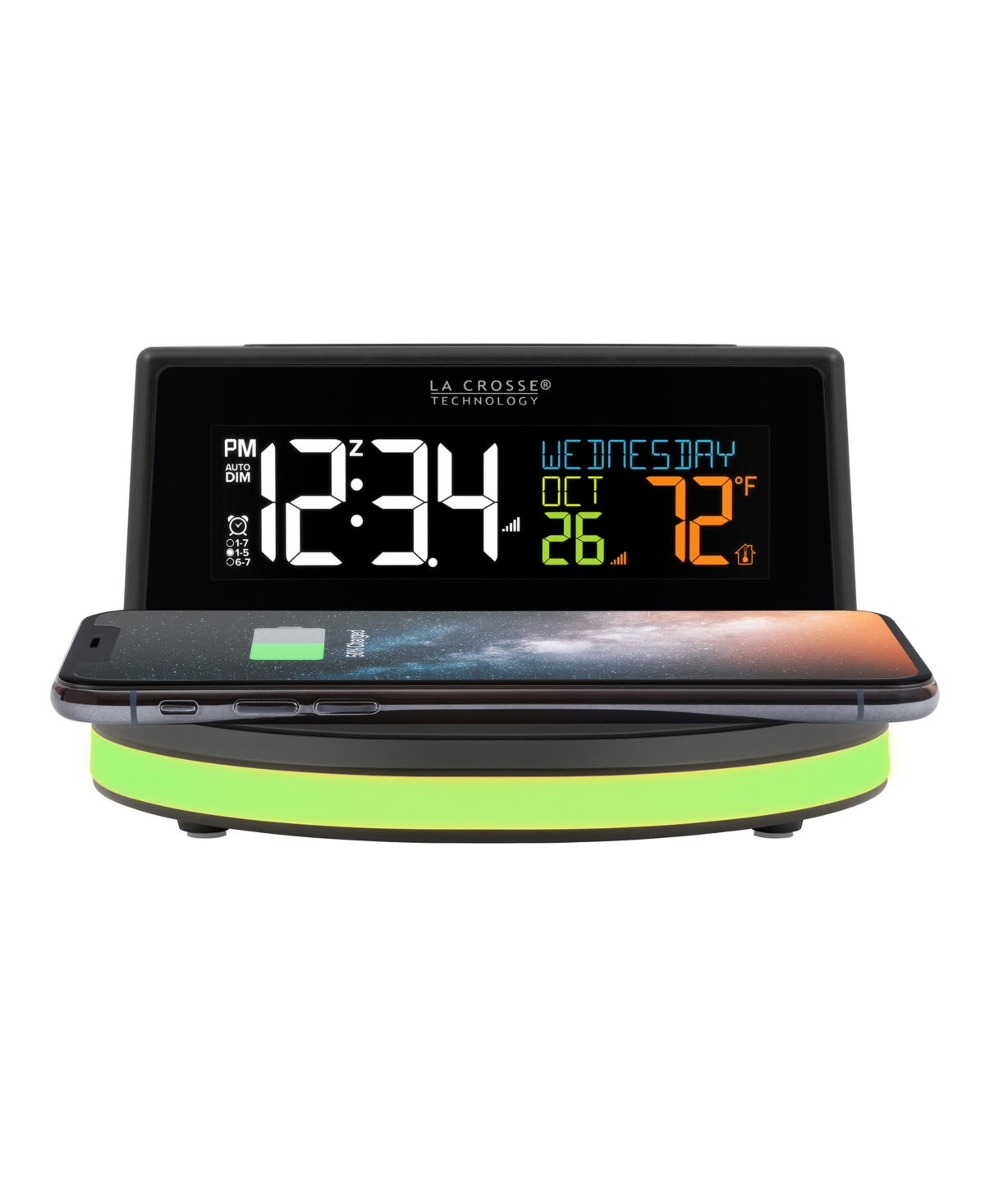 La Crosse Technology 617-84947-int Wireless 5w Charging Alarm Clock With Glowing Base And Outdoor Sensor In Black