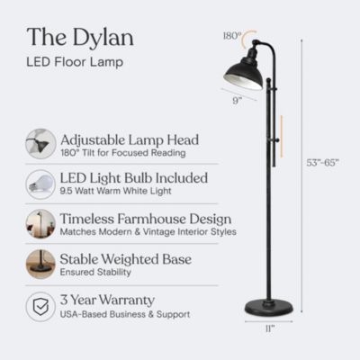 Dylan 65.5" LED Height-Adjustable Black Floor Lamp with Vintage Rust Finish