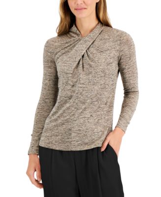 Anne Klein - Women's Glitter Marled Twist-Neck Top