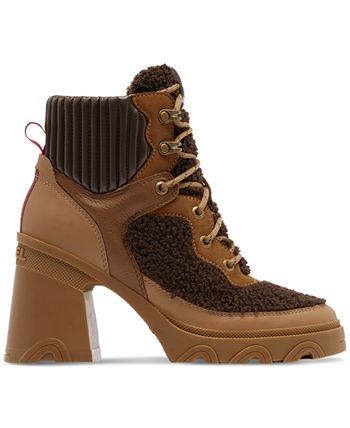 STYLE & COMPANY Womens Beige Mixed Media Lace Up Back Pull-Tab Lug Sole Cushioned Maariah Round Toe Block Heel Zip-Up Booties M