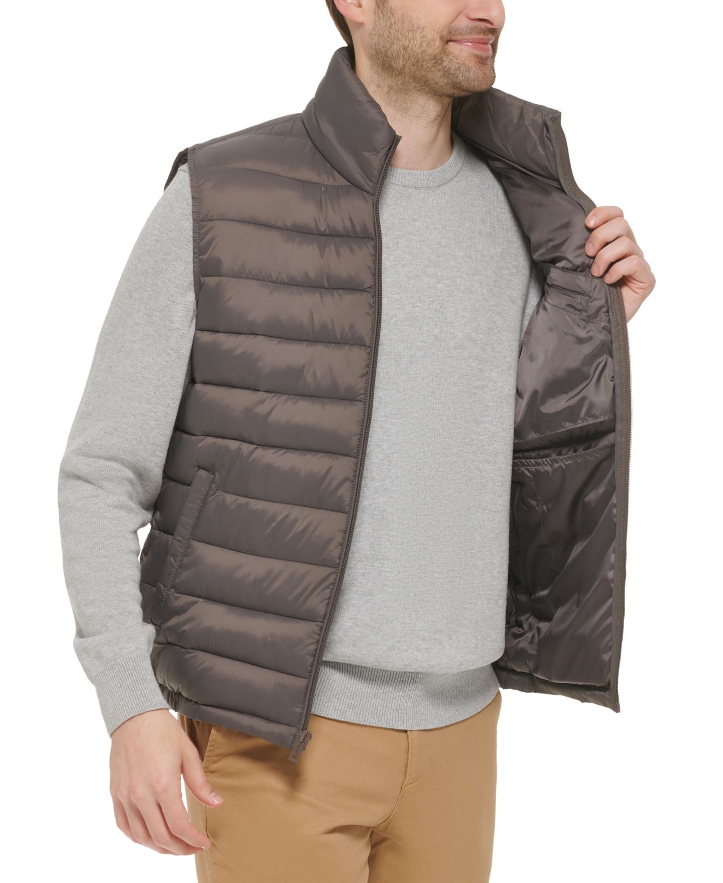 Мужской жилет Cole Haan Zip-Front Puffer Vest, цвет: Угольный — фото 5
