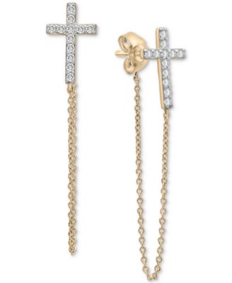 Wrapped - Diamond Cross Chain Front to Back Drop Earrings (1/4 ct. t.w.) in 10k Gold