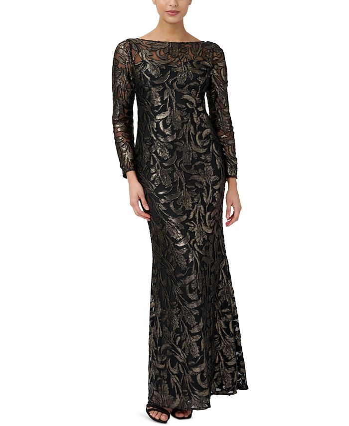 Adrianna Papell Women's Burnout Velvet Ruched Gown Red Size 8
