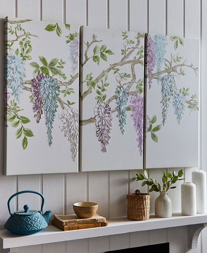 Laura Ashley Wisteria Garden Printed Canvas Wall Art, Set of 3 Macy's