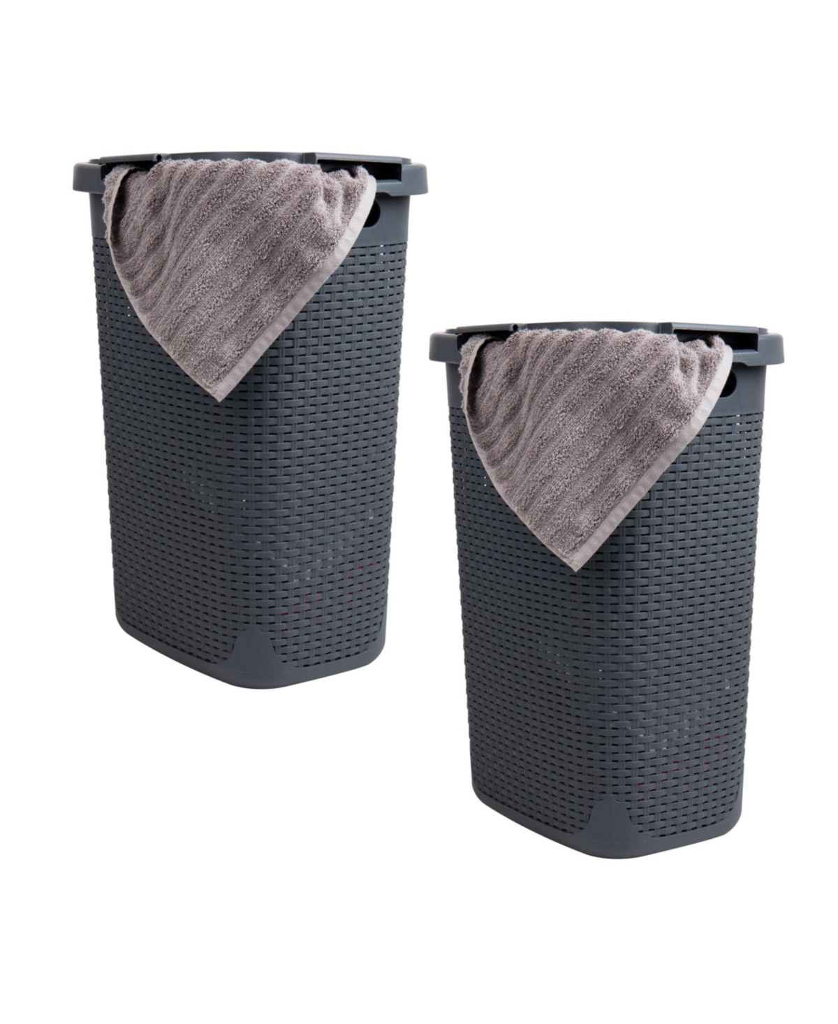 Mind Reader Basket Collection, Slim Laundry Hamper, 60 Liter 15kg/33lbs Capacity, Attached Hinged Lid, Set Of 2 In Gray