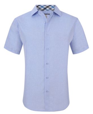 Men's Slim Fit Linen Look Short Sleeve Button Down Shirt