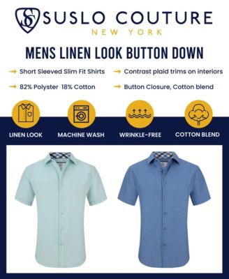 Men's Slim Fit Linen Look Short Sleeve Button Down Shirt