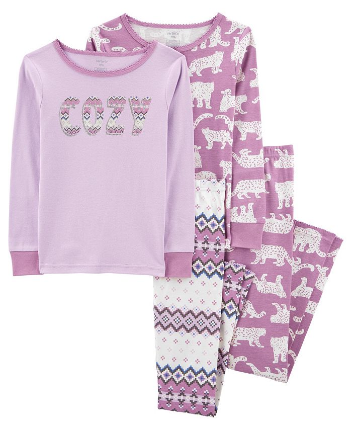 Carter's Big Girls Cheetah Snug Fit Pajama, 4 Piece Set Macy's