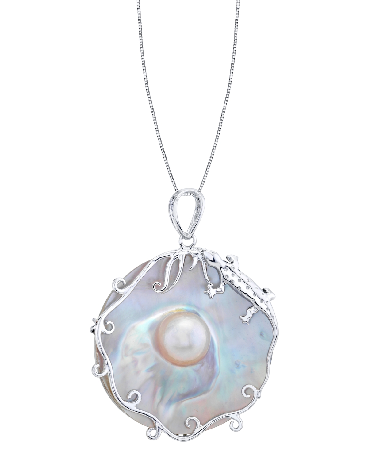Cultured Blister Pearl (40mm) 18" Pendant Necklace in Sterling Silver - Sterling Silver