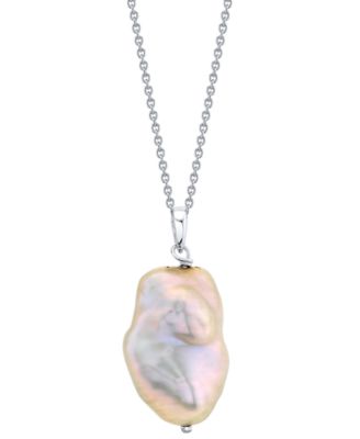 Macy's - Cultured Natural Color Freshwater Pearl (12-14mm) 18" Pendant Necklace in Sterling Silver