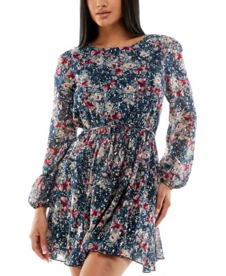 Speechless - Juniors' Floral-Print Long-Sleeve Dress