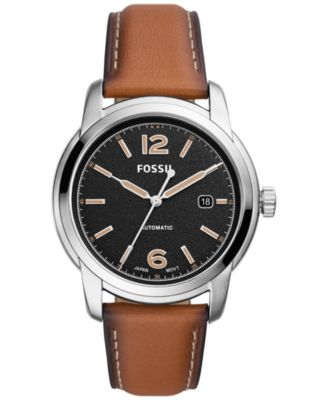 Fossil Men's Heritage Automatic Brown Leather Strap Watch 43mm