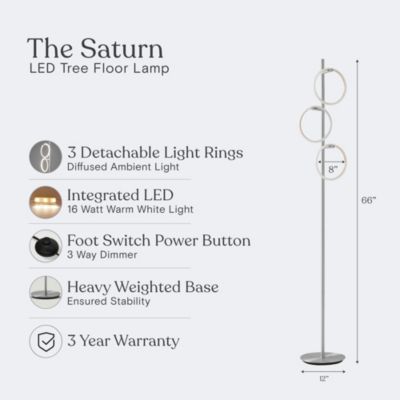 Saturn 66" LED Tree Floor Lamp with 3 Removeable Light Rings