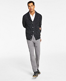 Men's Chunky Shawl Collar Cardigan, Solid Stretch Oxford Button-Down Shirt & Four-Way Stretch Pants, Created for Macy's
